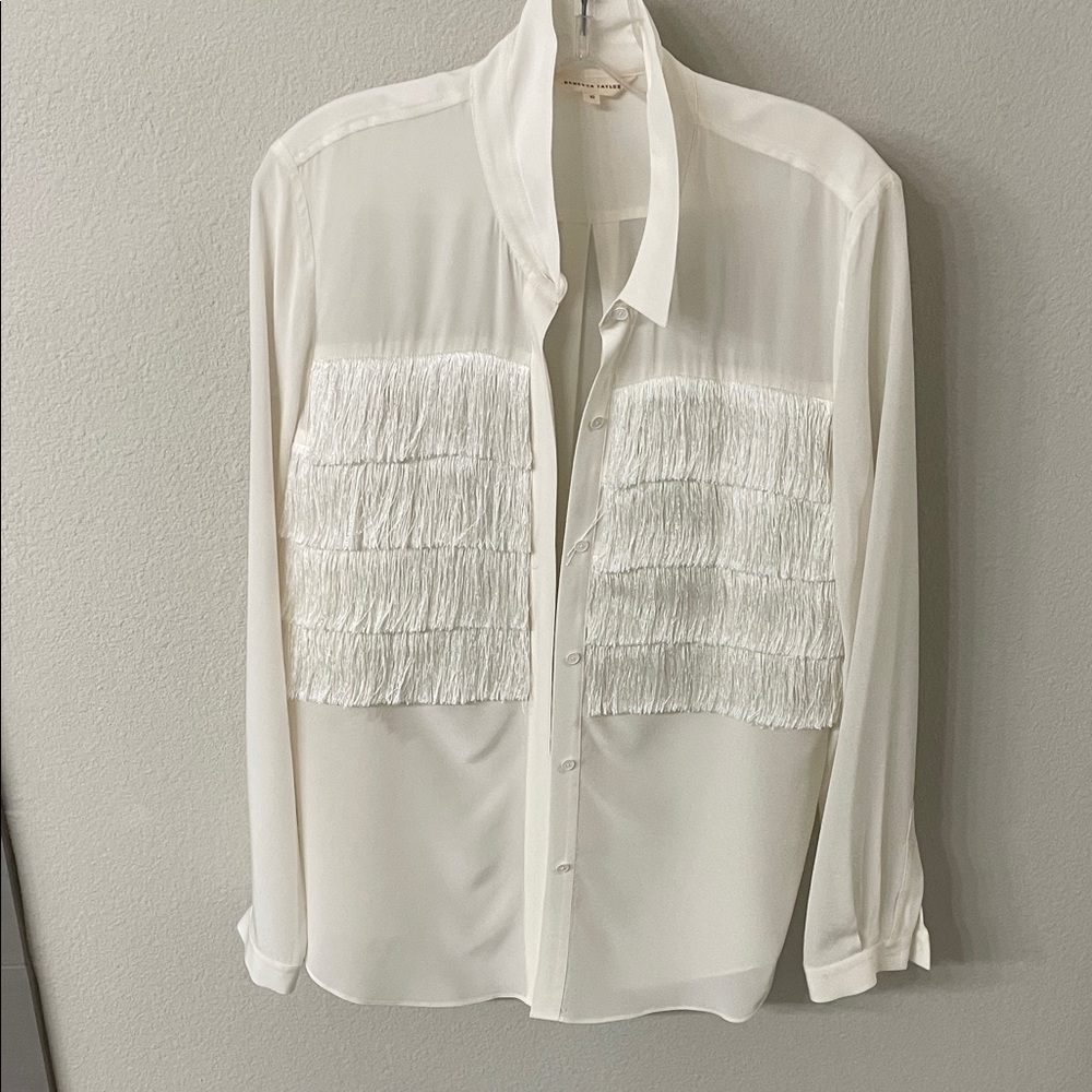 Rebecca Taylor White Button Down Shirt with Fringe